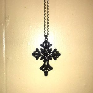 Black jeweled cross necklace